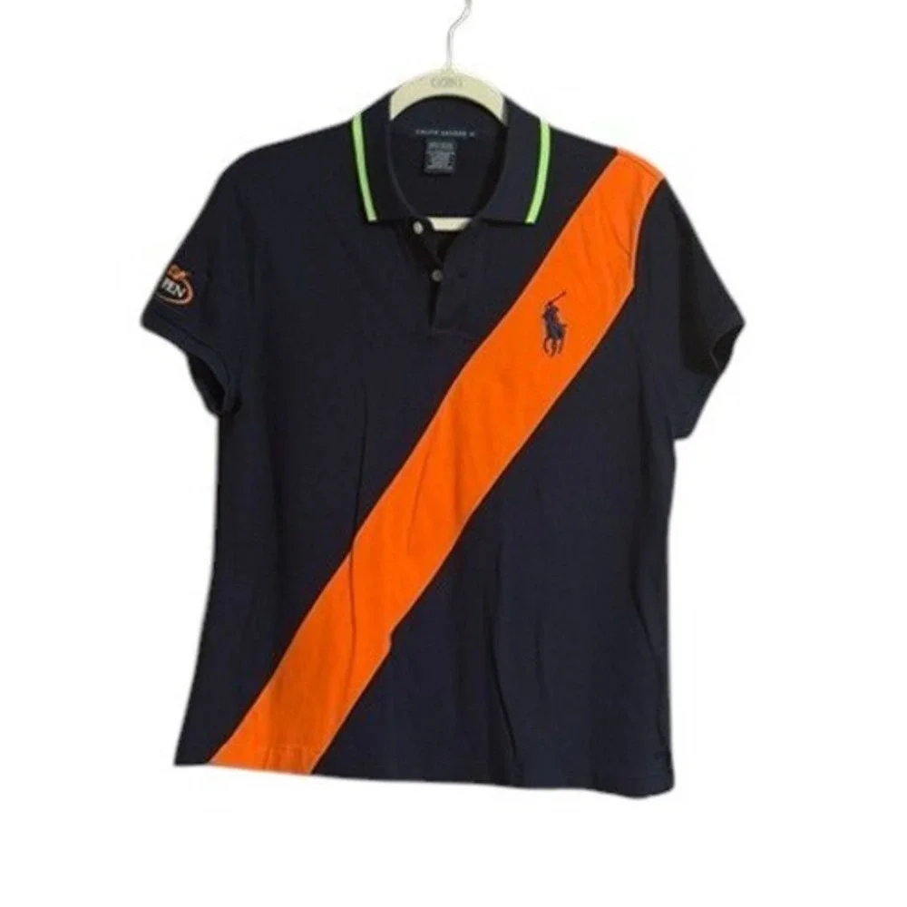 Ralph Lauren US‎ Open Tennis Polo Shirt Navy Orange Sash Neon XL Mens